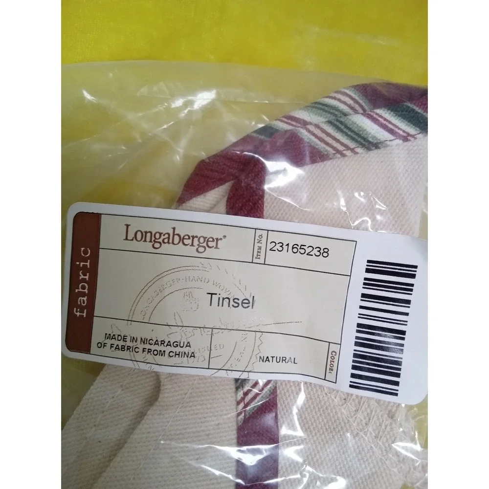 Longaberger Tinsel Basket Liner Natural Canvas Burgundy Plaid‎ Trim 23165238 NEW